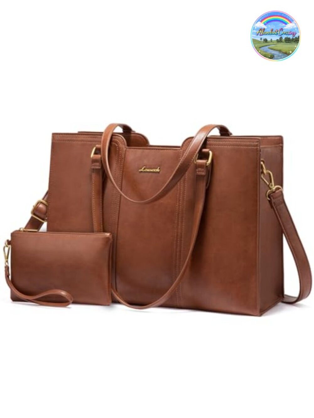 Waterproof PU Leather Laptop Tote for Women 17.3 Inch Work Bag Satchel with